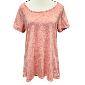LuLaRoe Gracie Tunic Top Medium M Peach Pink Orange Floral Rose Print Hi-Low